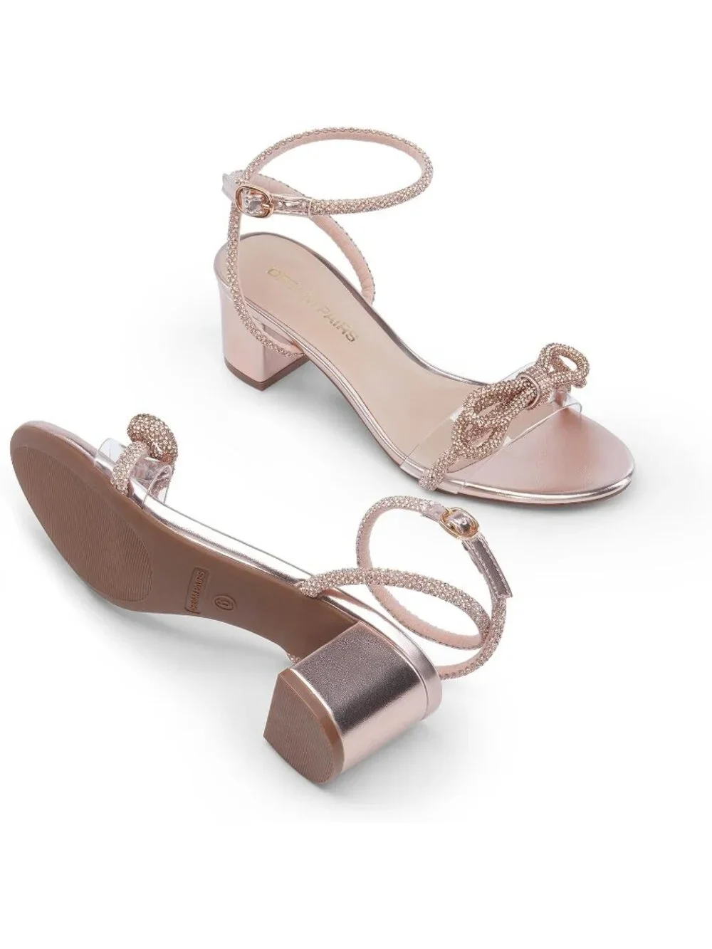 Dream Pairs Women's Champagne Open Toe Rhinestone Double Bow Chunky Sandals